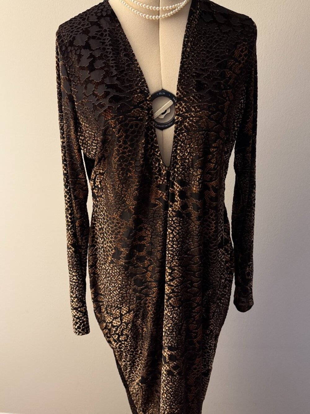 Fashion Nova  leopard-print maxi dress brown velvet long sleeves 2XL